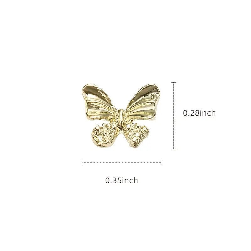 3D Butterfly Shape Nail Art Charms | Golden Metal Butterfly | For Manicure Craft DIY Nail Art Decorations