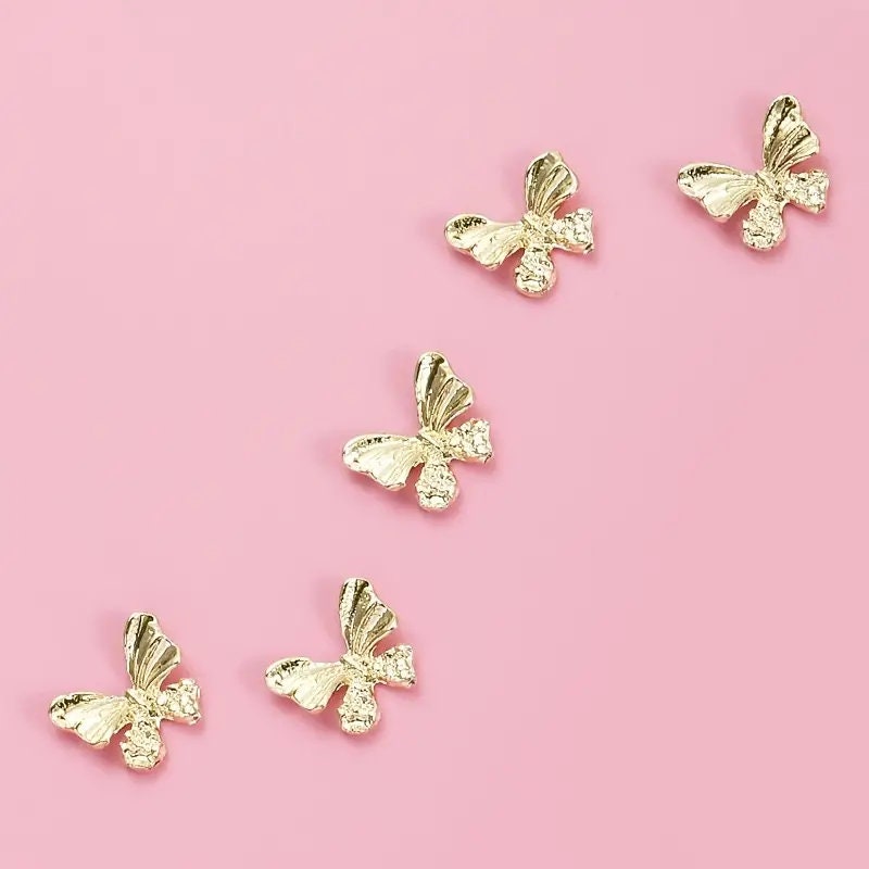 3D Butterfly Shape Nail Art Charms | Golden Metal Butterfly | For Manicure Craft DIY Nail Art Decorations