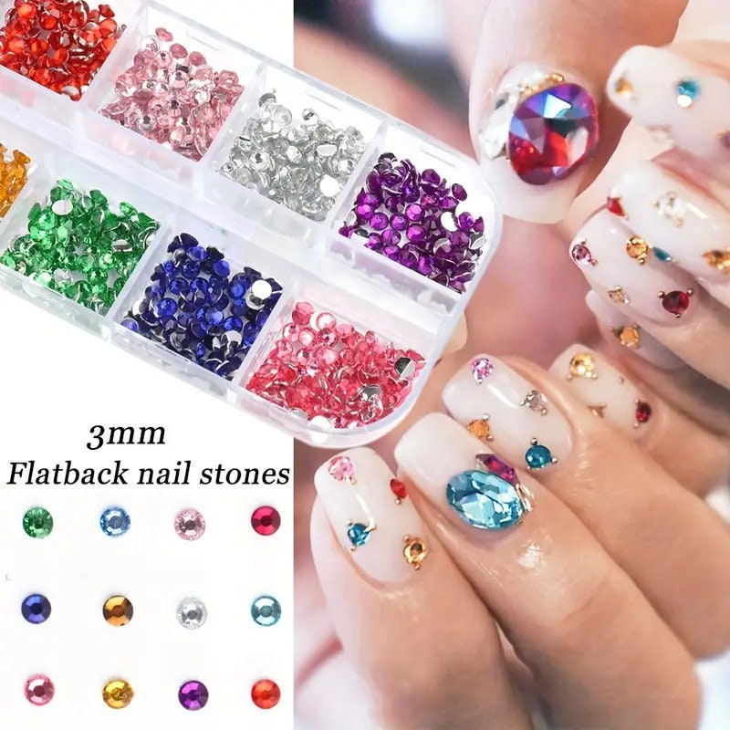 Nail Art Artificial Rhinestones Kit | 24 Colors Flat Back Nail Stones 3D Crystal Nail Art Supplies, Resin Artificial Rhinestones AB Pearl