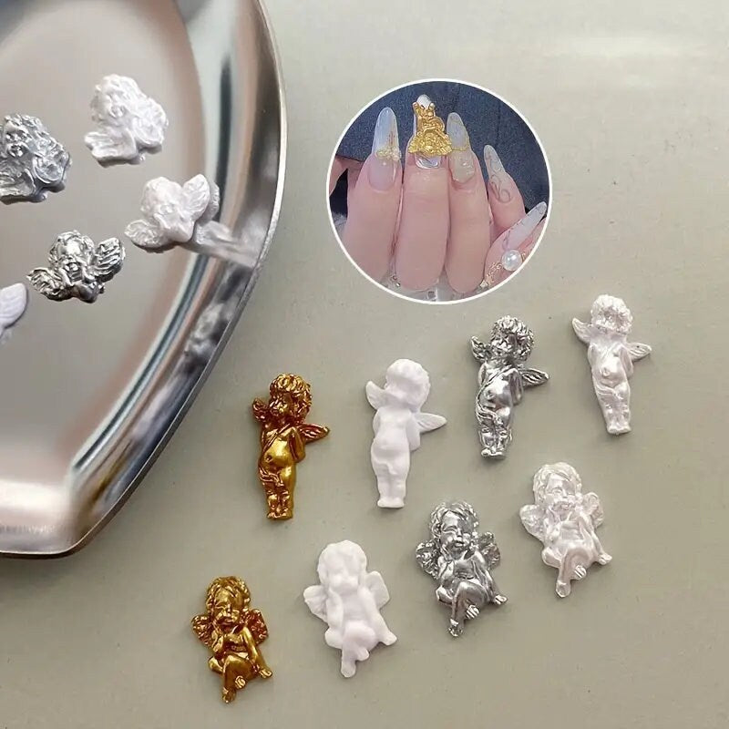 Valentines Silvery Cupid Charms 3D Nail Art Charms Decoration | Sparkly Flat Back Artificial Gems Jewels Diamond For Women Girls