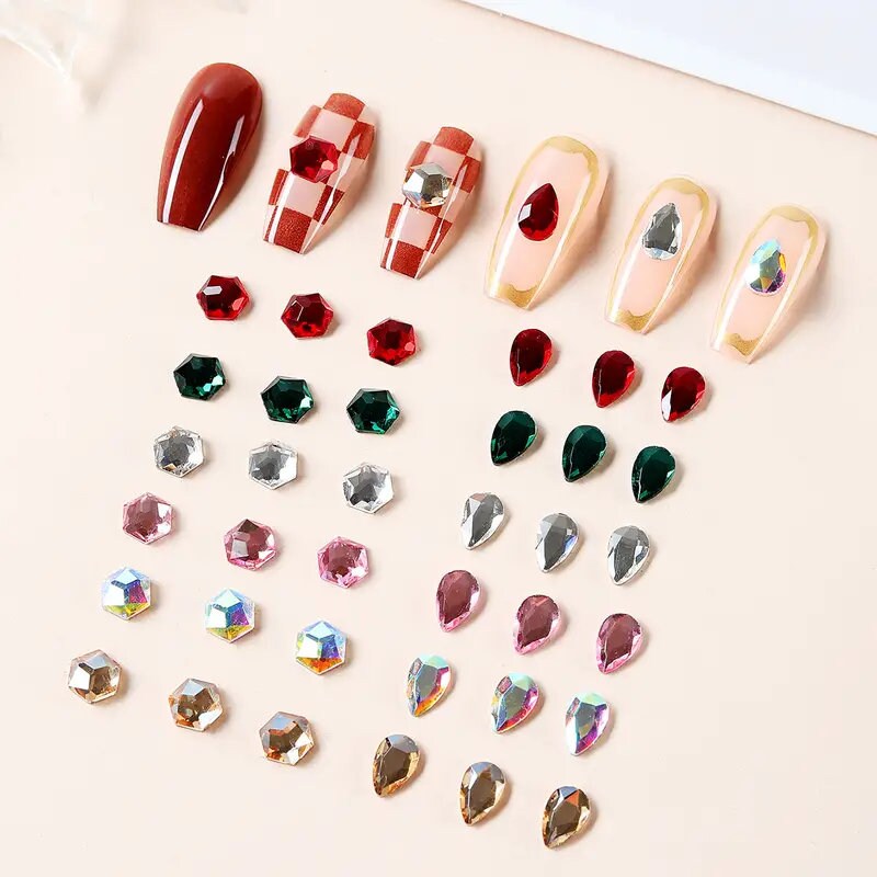 120 Pcs Nail Charms 3D Gems Rhinestones Nails Strass Nail Art Decorations Glitter Stone Accessories