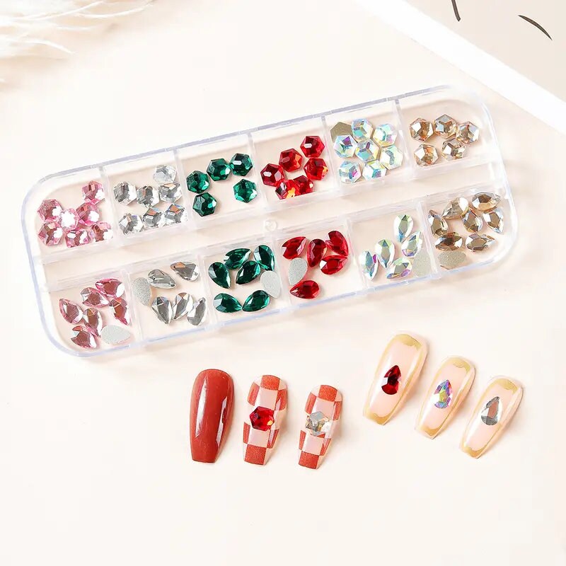 120 Pcs Nail Charms 3D Gems Rhinestones Nails Strass Nail Art Decorations Glitter Stone Accessories