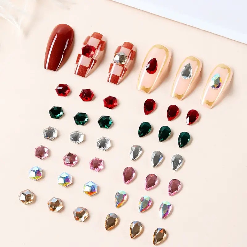 120 Pcs Nail Charms 3D Gems Rhinestones Nails Strass Nail Art Decorations Glitter Stone Accessories