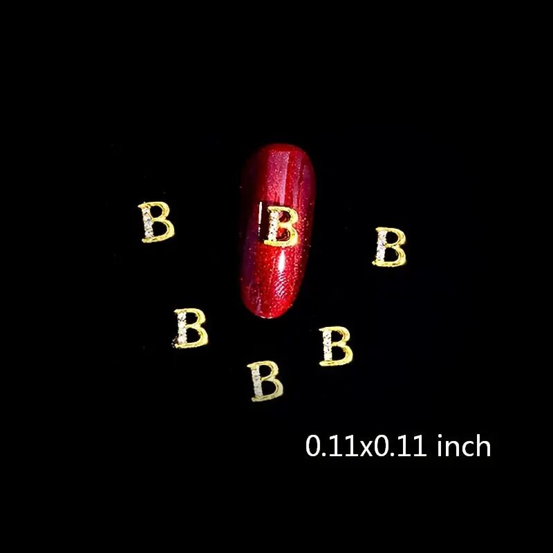 3D Metal Letter Nail Studs Decoration Glitter Golden Capital English Letters And Rhinestone Combination Set DIY Designs Supplies For Women