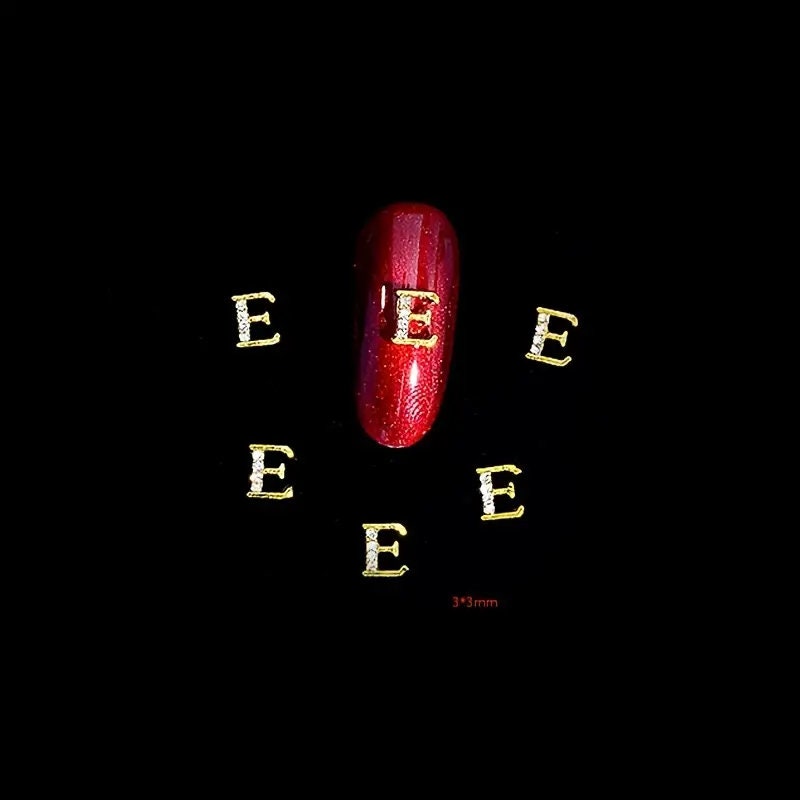3D Metal Letter Nail Studs Decoration Glitter Golden Capital English Letters And Rhinestone Combination Set DIY Designs Supplies For Women