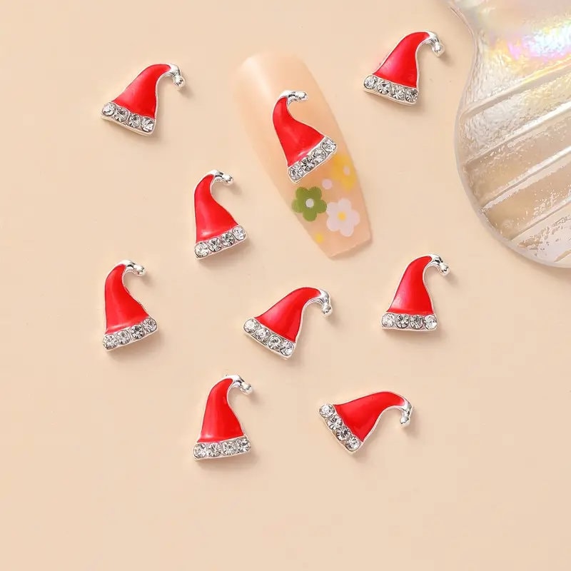 10 Pcs Nail Charms 3D Red Christmas Riding Hood Nail Art Charms Alloy Gems For Nails DIY Art Decorations Supplies