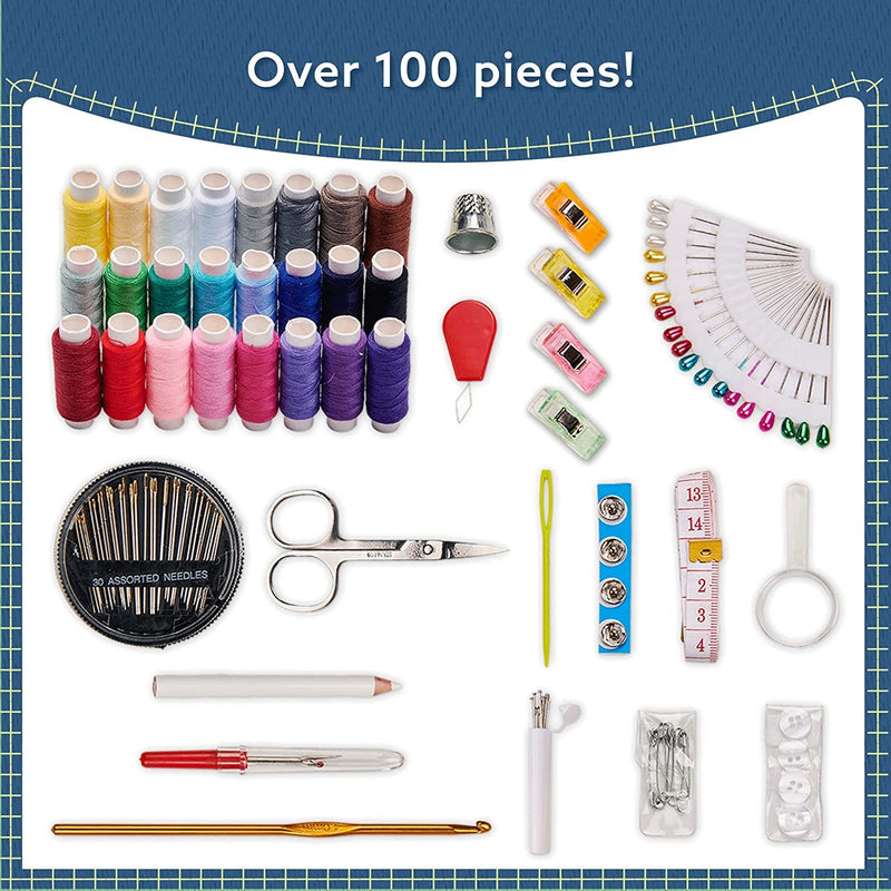 Sewing Kit for Adults and Kids - Small Beginner Set w/Multicolor Thread,  Needles, Scissors, Thimble & Clips - Sewing Accessories and Supplies 