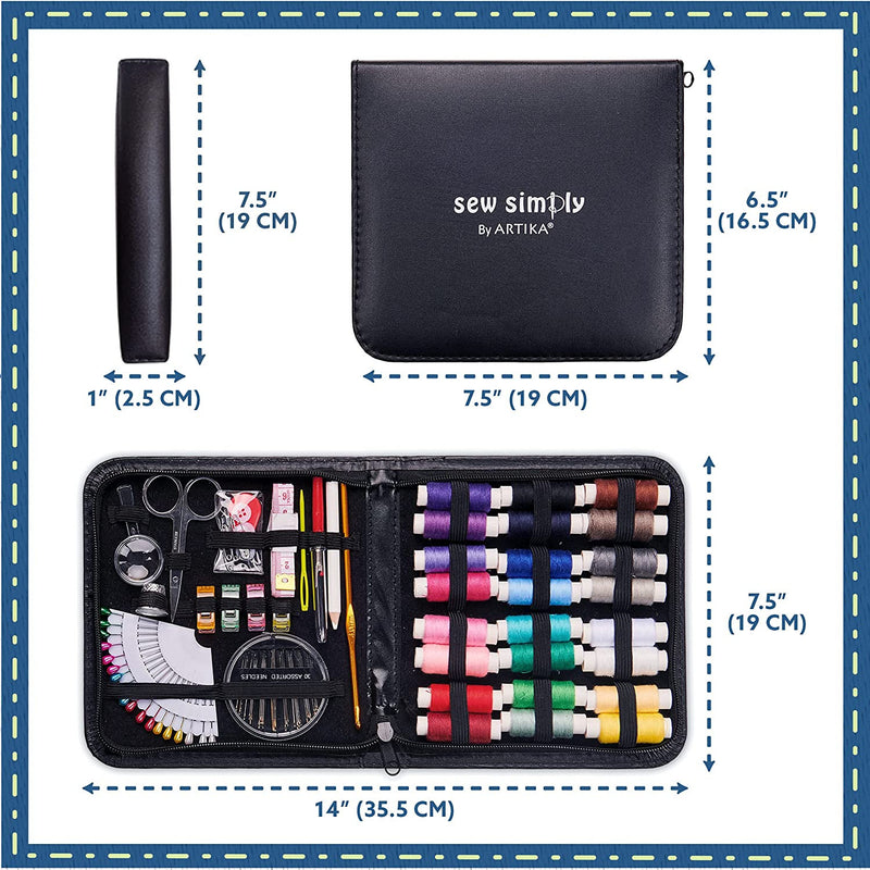ARTIKA Sewing Kit for Adults and Kids | Small Beginner Set w/Multicolor Thread, Needles, Scissors, Thimble & Clips - Emergency Repair