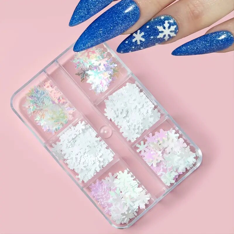 Christmas Snowflake Nail Glitter Sequins Charms 3D Holographic Mermaid White Snowflakes DIY Design Nail Art Decorations Supplies