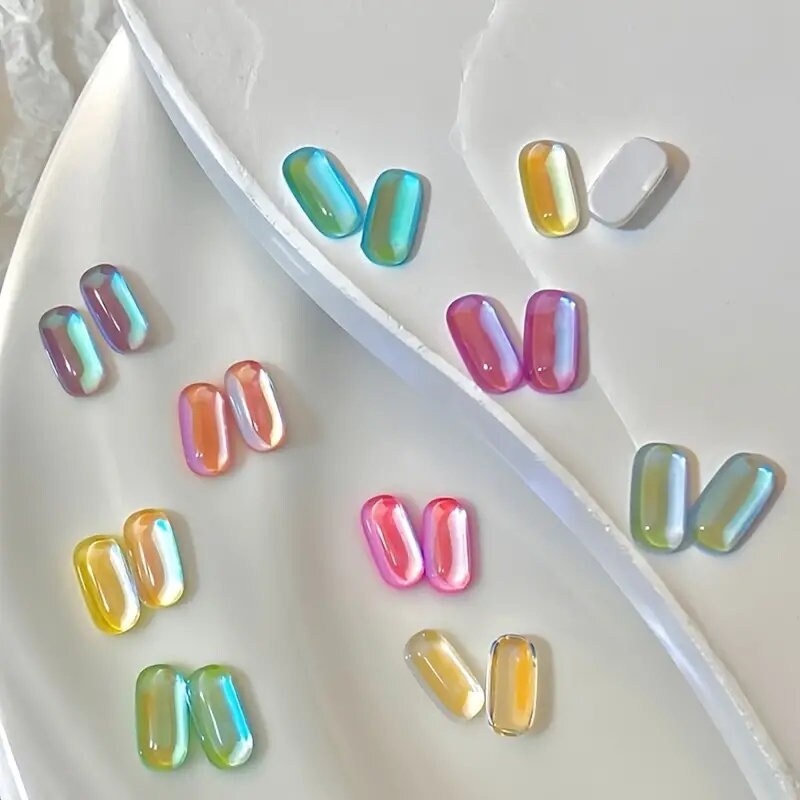 10 Pcs 3D Aurora Nail Gems | Artificial Flatback Rhinestones Charms For Nails | Light Change Glass Nail Art Charms | Nail Art Decoration