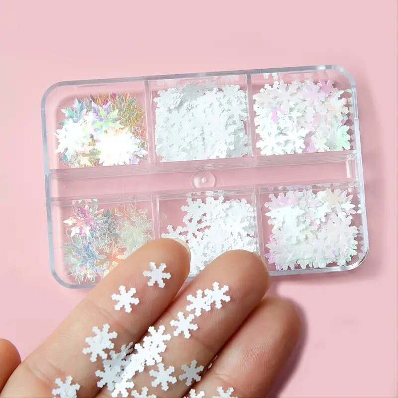 Christmas Snowflake Nail Glitter Sequins Charms 3D Holographic Mermaid White Snowflakes DIY Design Nail Art Decorations Supplies