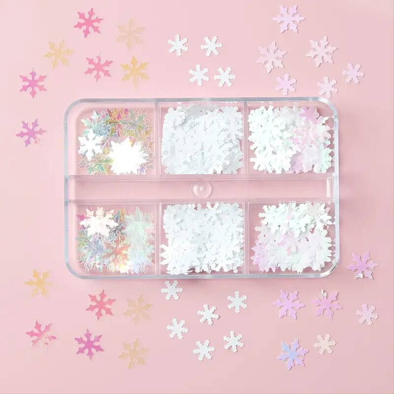 Christmas Snowflake Nail Glitter Sequins Charms 3D Holographic Mermaid White Snowflakes DIY Design Nail Art Decorations Supplies