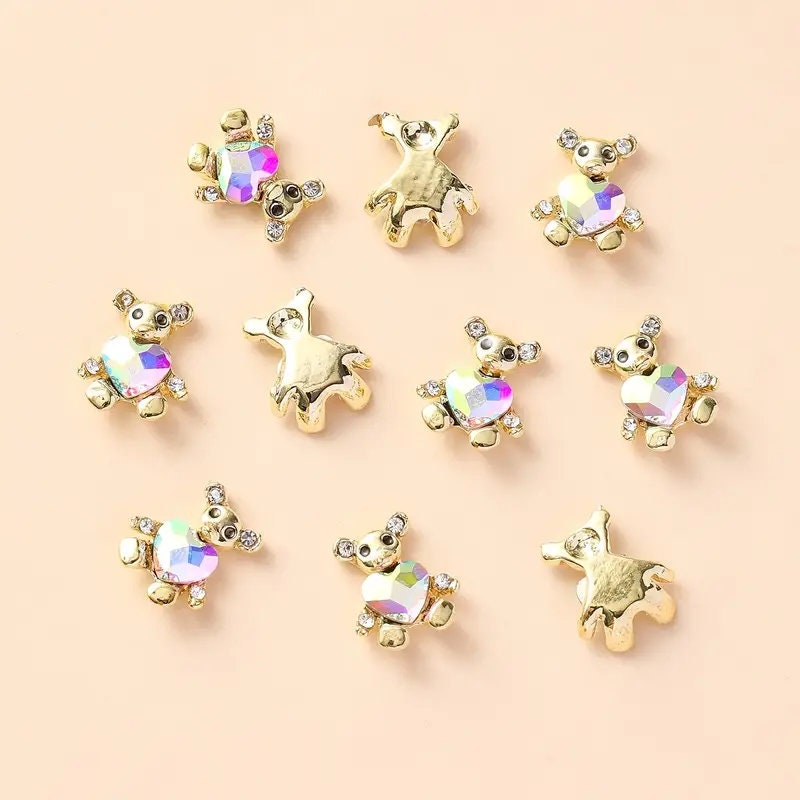 10 Pcs Nail Charms 3D Bear Nail Art Charms Alloy Gems For Nails DIY Art Decorations Supplies