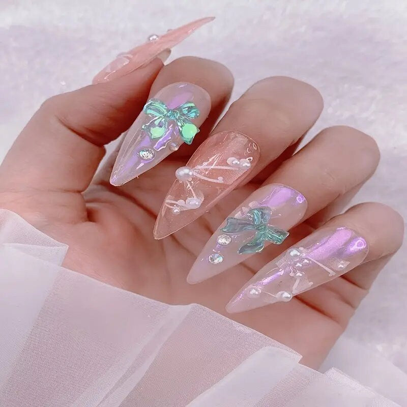 6 Grids Bow Nail Charms Butterfly Bow-Knot Nail Art Stud Rhinestones Crystal Sequins 3D Colorful Acrylic Nail Accessories