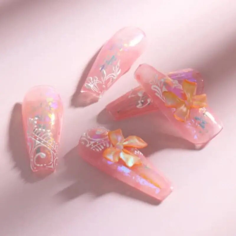 Bow Nail Charms For Acrylic Nails 3D Art Nail Charms Aurora Bow Nail  Decoration Sticker Resin Manicure Jewelry Large Size Bow