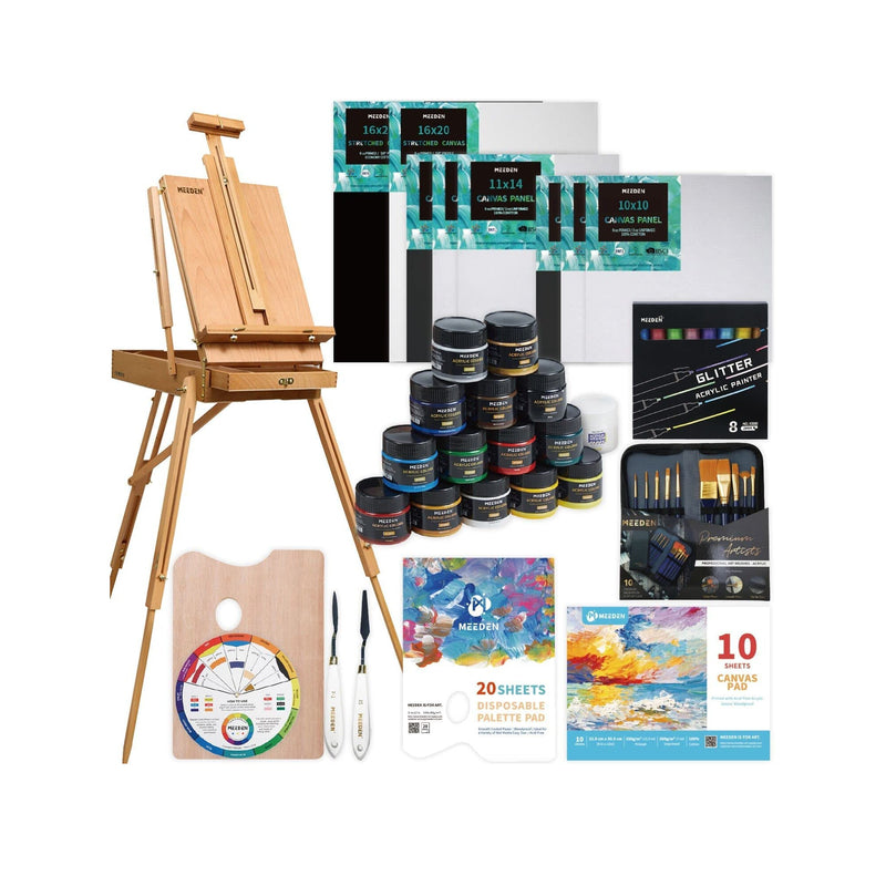 MEEDEN Deluxe Acrylic Painting Set  Art Painting Kit with French Easel | 15-100ML Acrylic Paints | Paintbrushes