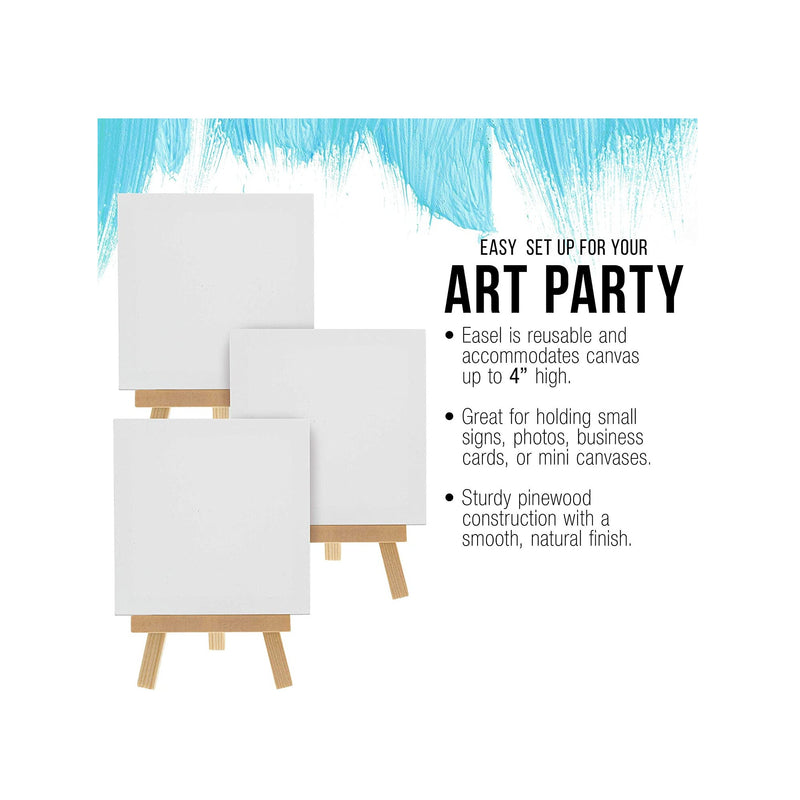 U.S. Art Supply 3" x 3" Stretched Canvas with 5" Mini Natural Wood Display Easel Kit (Pack of 12)
