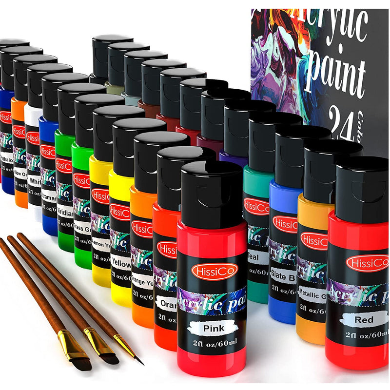 24 Color Acrylic Paint Set |  2 Fl Oz Bottles | Non Toxic