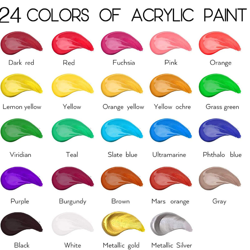 24 Color Acrylic Paint Set |  2 Fl Oz Bottles | Non Toxic