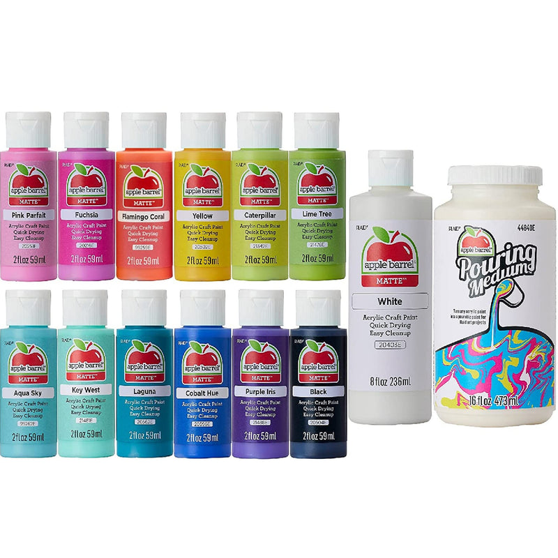 Apple Barrel PROMOABP22 | 14-Piece Acrylic Set With 13 Paints And 1 Pouring Medium | Multicolored