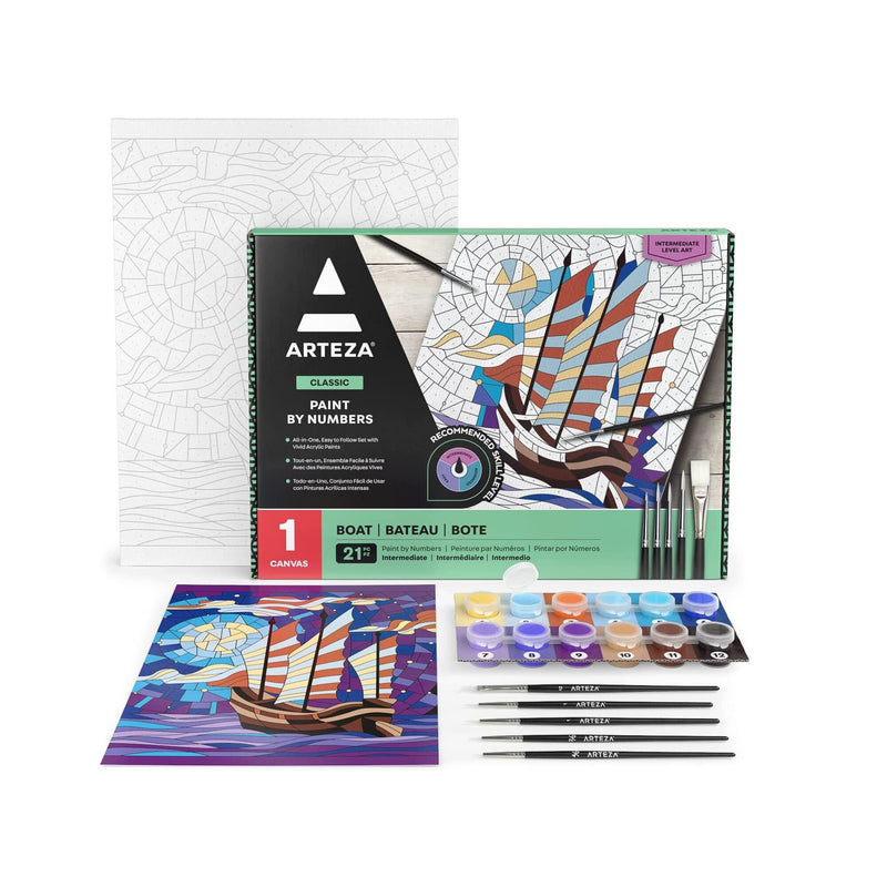 Paint by Number for Adults | 12x16 Inches | 21 Pieces | Boat Paint by Numbers Kit