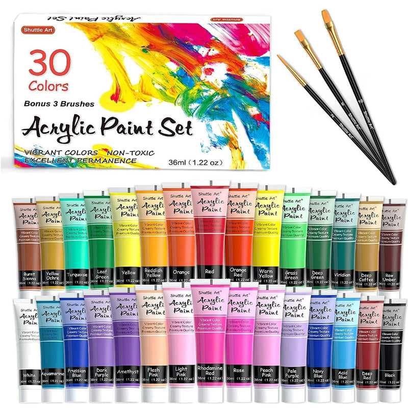 Acrylic Paint Set | Shuttle Art 30 Colors Of Acrylic Paint In Tubes