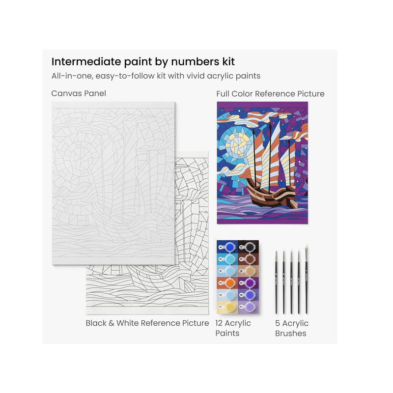 Paint by Number for Adults | 12x16 Inches | 21 Pieces | Boat Paint by Numbers Kit