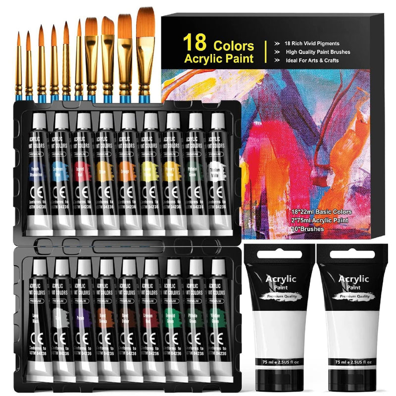 12mL 24 Color Stain Glass Paint Set with 6 Nylon Brushes, 1 Palette,  Waterproof Acrylic Painting Kit for Kids Students Beginners