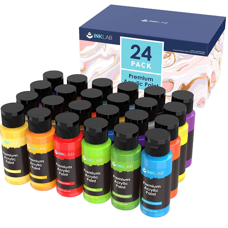 Acrylic Paint Set Non Toxic 24 Vibrant Colors Acrylic Paint No Fading Rich Pigment | 2oz