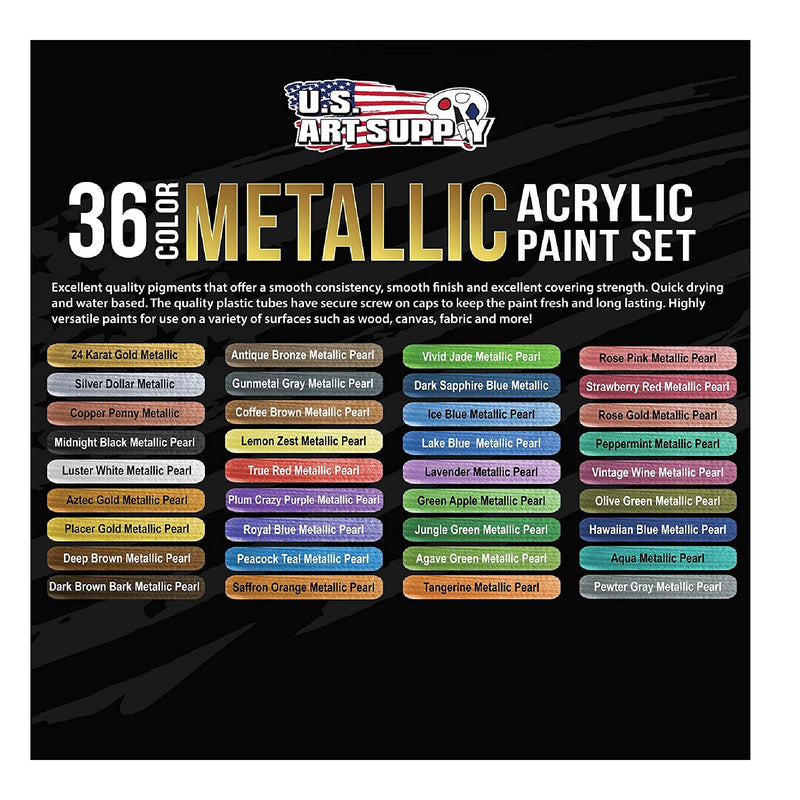 US Art Supply Professional 36 Color Metallic Acrylic Paint Set