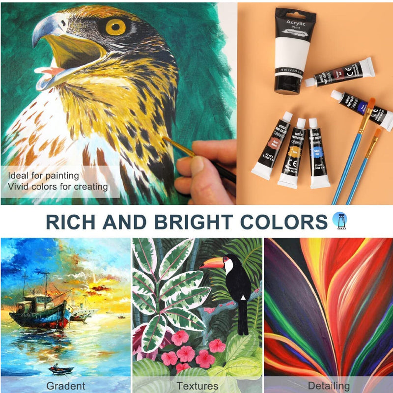 Acrylic Paint Set | Emooqi 18 Colors (22Ml) + 2 White (2.54Oz/75Ml) | No Fading