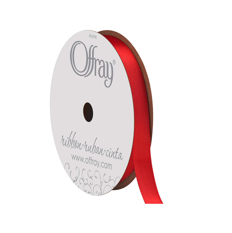 Berwick Offray 062036 3/8" Wide Single Face Satin Ribbon | Color Red, 6 Yds