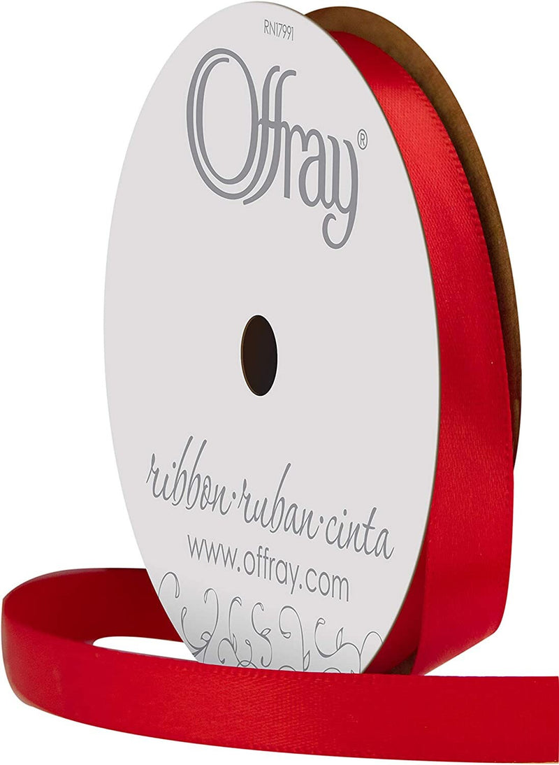 Berwick Offray 062036 3/8" Wide Single Face Satin Ribbon | Color Red, 6 Yds