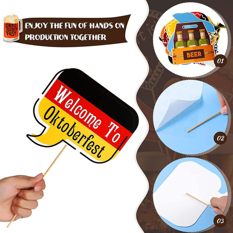 Zono Oktoberfest Centerpiece Sticks Decorations Photo Booth Props Stick Table Toppers German Beer Festival Kit with 30 Wooden Party Supplies