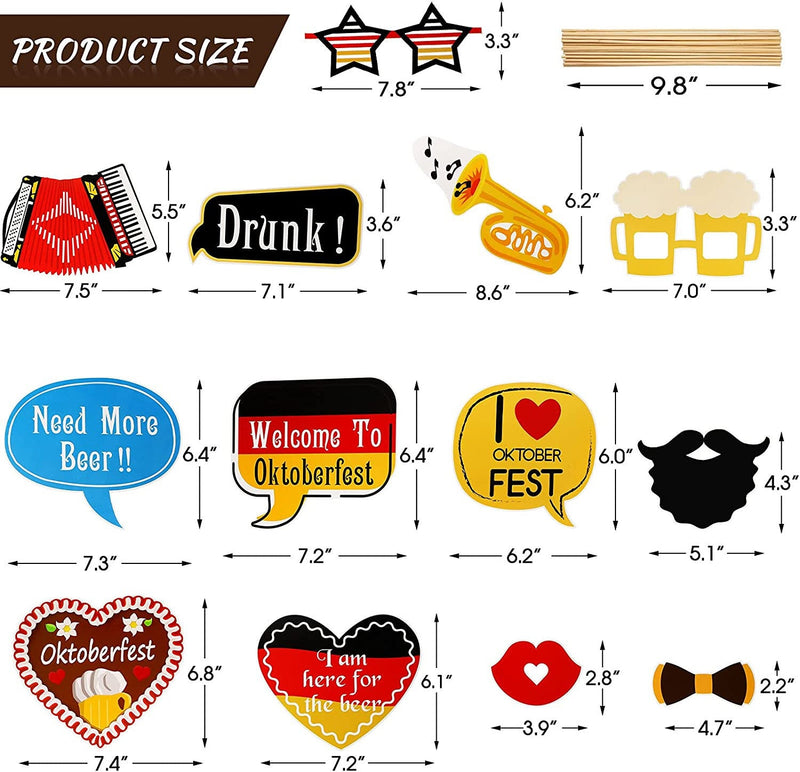 Zono Oktoberfest Centerpiece Sticks Decorations Photo Booth Props Stick Table Toppers German Beer Festival Kit with 30 Wooden Party Supplies