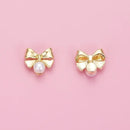 3D Bow Tie Nail Art Charms | Golden Metal Bow Tie With Artificial Pearl | For Manicure Craft DIY Nail Art Decorations