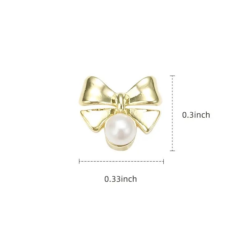 3D Bow Tie Nail Art Charms | Golden Metal Bow Tie With Artificial Pearl | For Manicure Craft DIY Nail Art Decorations