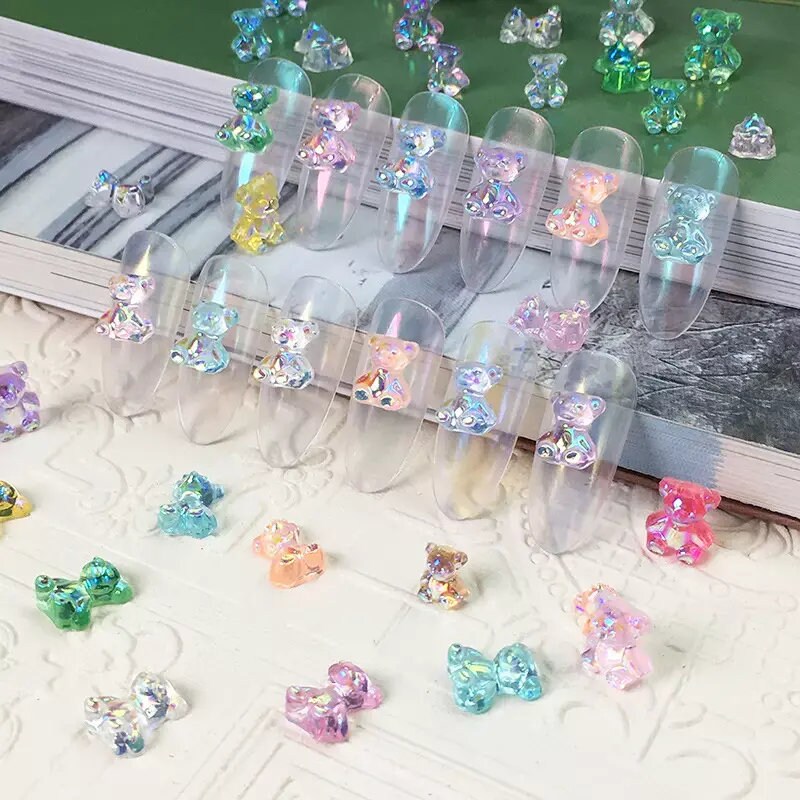 60 Pcs Nail Art Bear Accessories | Nail Decorations 3D Self-Adhesive Nail Decals