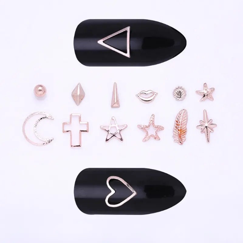 1 Box Pretty Rose Gold Starfish Shell Rivet Nail Studs Bead 3D Nail Art Decoration Circle Round Square Triangle Nail Wheel Tips Decoration