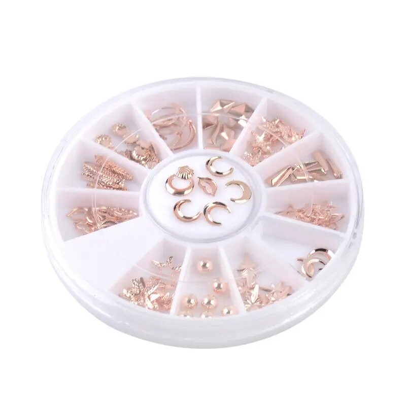 1 Box Pretty Rose Gold Starfish Shell Rivet Nail Studs Bead 3D Nail Art Decoration Circle Round Square Triangle Nail Wheel Tips Decoration