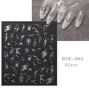 Nail Art Stickers Golden Rose Silver 3D Hollow Decals Mixed Irregular Designs Self Adhesive Fish Bone Nail Tips Decorations Salon