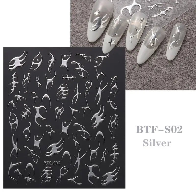 Nail Art Stickers Golden Rose Silver 3D Hollow Decals Mixed Irregular Designs Self Adhesive Fish Bone Nail Tips Decorations Salon