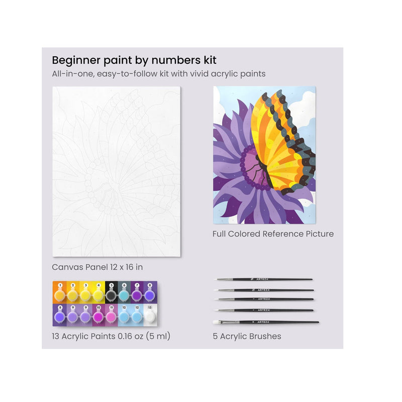 Paint by Number for Adults | 12x16 Inches | 25 Pieces | Butterfly Paint by Numbers Kit