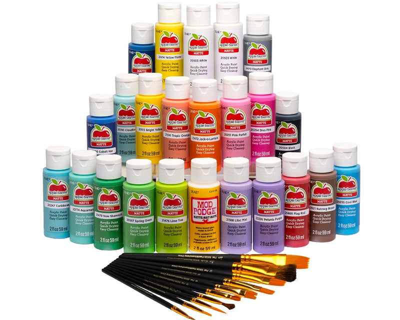 Apple Barrel Art Lessons Paint And Brush Set | 34-Piece kit Including 23 Colors Of Acrylic Paint