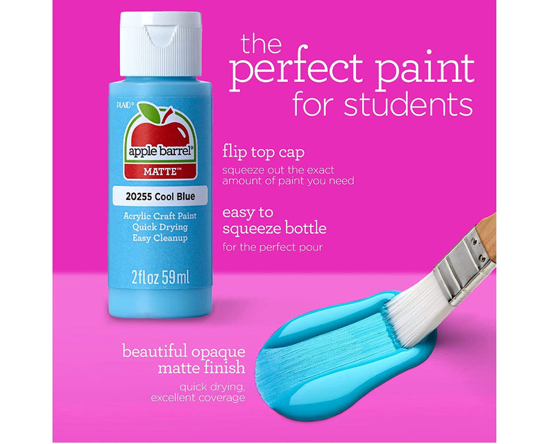 Apple Barrel Art Lessons Paint and Brush Set, 34 PC Kit Including 23 2 fl oz App