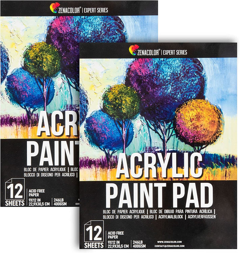 Acrylic Paper Pads (Set of 2) | 12 Acrylic Sheets 9x12 inch | 400gsm - Acid-Free Painting Paper | Easy Removable Pages