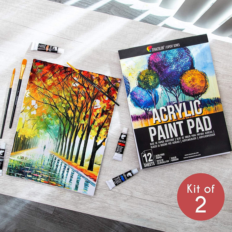 Acrylic Paper Pads (Set of 2) | 12 Acrylic Sheets 9x12 inch | 400gsm -  Acid-Free Painting Paper | Easy Removable Pages