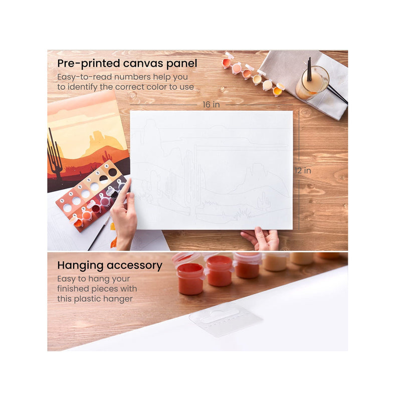 Paint by Number for Adults | 12x16 Inches | 21 Pieces | Coastal Paint by Numbers Kit with 1 Canvas Panel | Style Desert