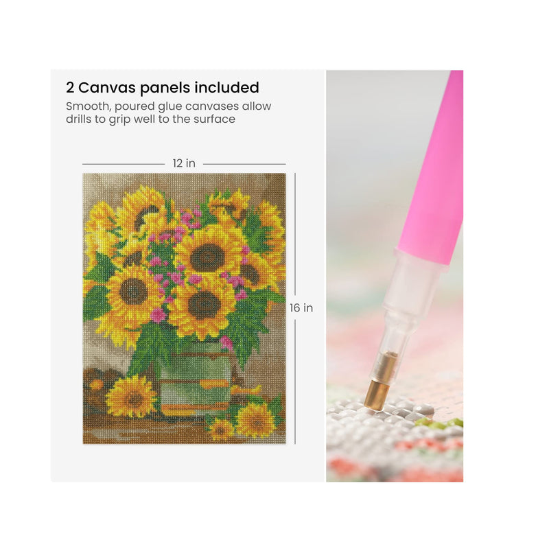 5D Diamond Painting Kit | 2 Pack | Style Daisies & Sunflowers | Full-Drill Diamond Art for Adults | 12 x 16 Inches Canvases