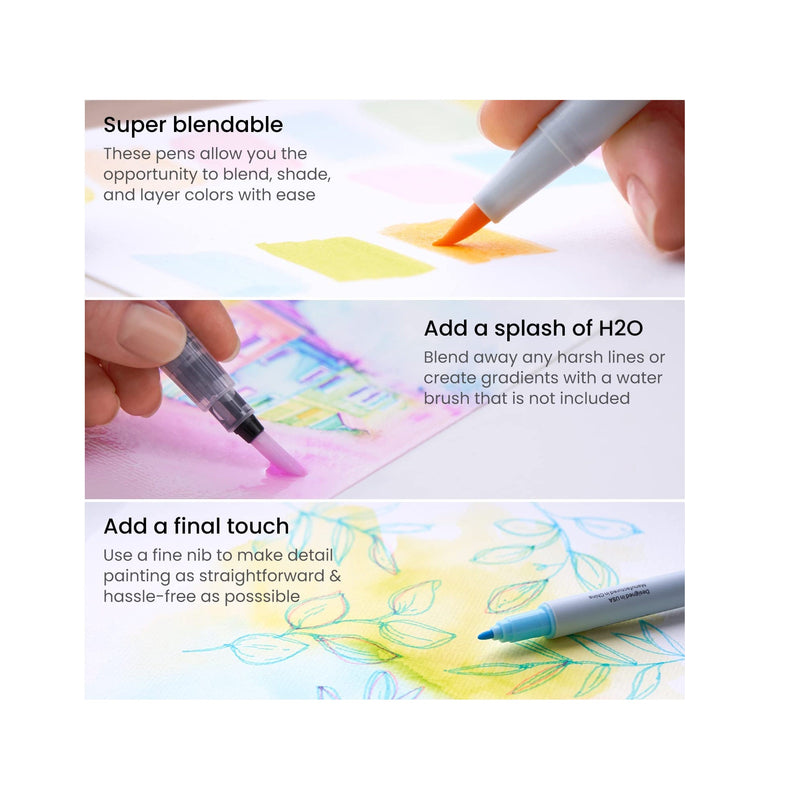 Watercolor Pens | 24 EverBlend H2O Double-Sided Calligraphy Pens | Bright and Neon Tones